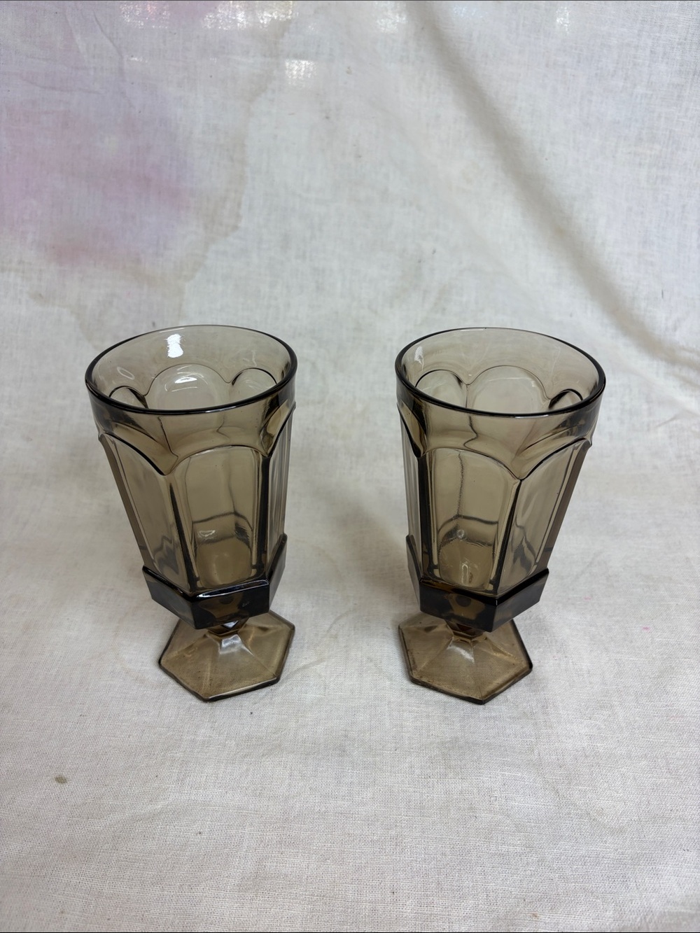 Smoked Glass Pedestal Drinking Glasses - Set of 2